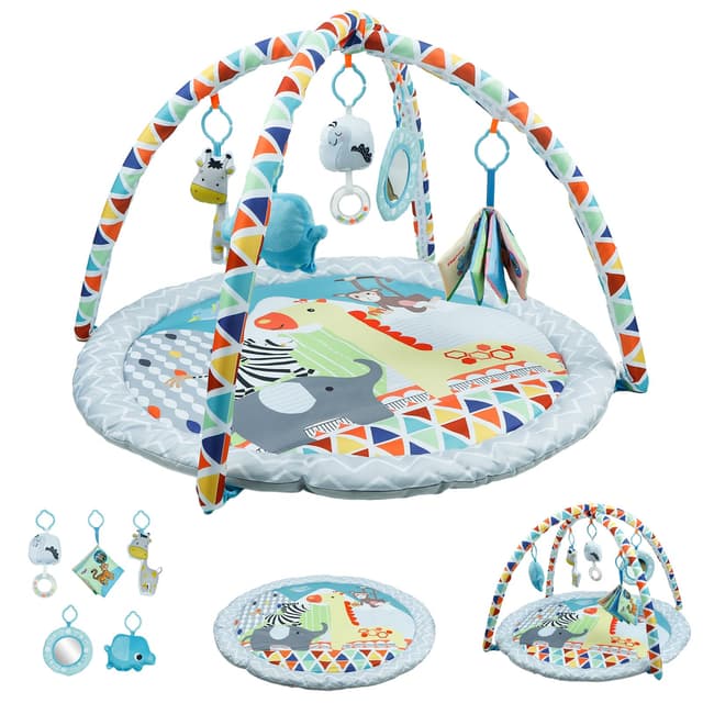 GoldEnough Baby-Spielmatte, Spielzeug, Baby-Fitnessstudio für Neugeborene mit hängendem Spielzeug, Bauchzeitkissen und bequemen Matten für Bodenspielmatten und Boden-Fitnessstudios