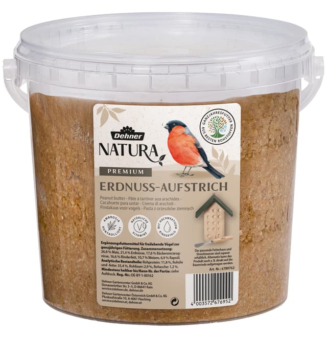 Dehner Natura Premium Wildvogelfutter, Erdnuss-Aufstrich, Erdnussbutter im Eimer, Ganzjahresfutter energiereich, hochwertiges Vogelfutter für Wildvögel, 2 kg Erdnuss 2 kg (1er Pack)