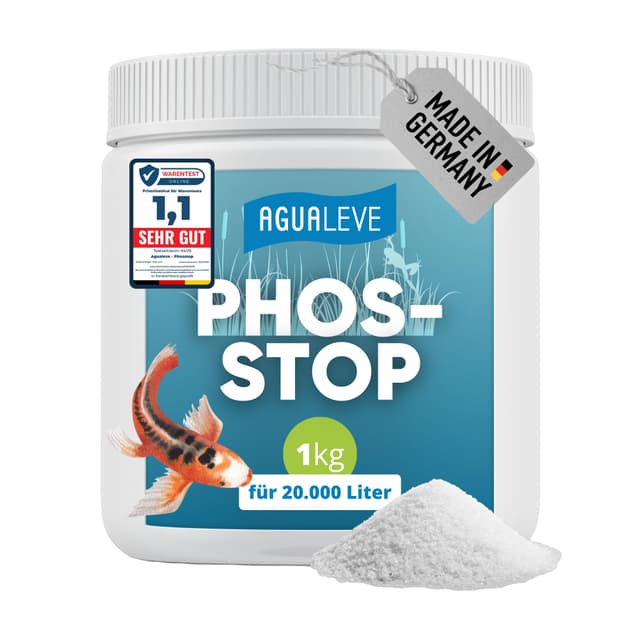 AGUALEVE® Phosstop 1kg *NEU* | bindet Phosphat extrem effektiv nach Algenbekämpfung & verhindert dadurch Neue Algen | für Fisch-, Garten- & Schwimmteiche | Made in Germany | für 20.000l Teichwasser
