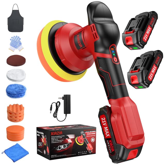 XIAZIR Polishing Schnurlose Poliermaschine - 6-Zoll-Autopolierer mit 2 Stück 21V 2000mAh Lithium-Akku und 19 PCS Aufsätze, Auto-Poliermaschine 3 variable Geschwindigkeit 6000RPM (rosa)