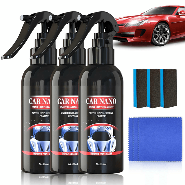RoserRose 360ml Nano Spray, Nano Car Spray, Car Nano Kratzer Spray, High Protection Fast Coated Car Nano Spray, Car Coating Spray Mit 3 Handtücher, 3 Sprühköpfe und 3 Schwämme (3 Stück)
