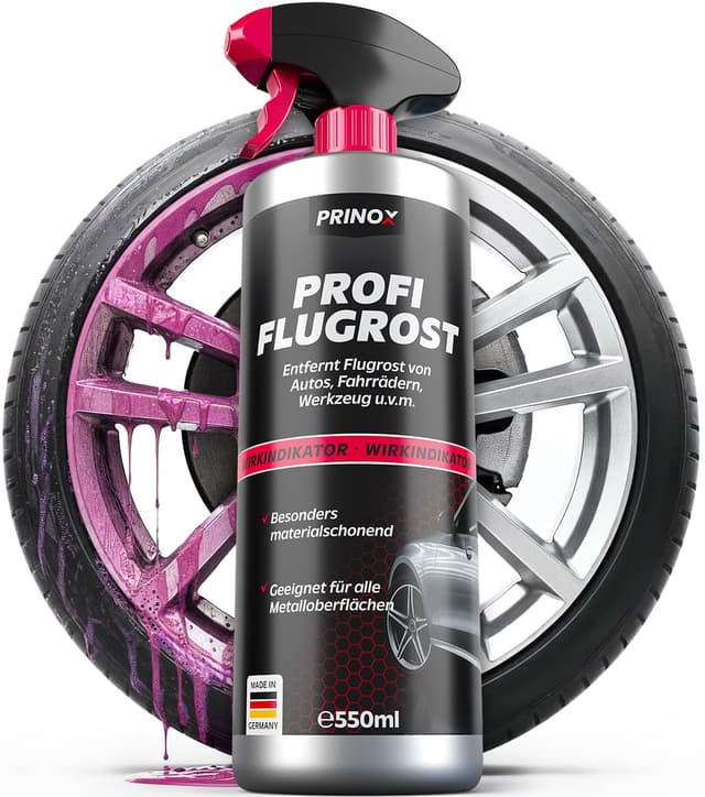 Prinox Profi Flugrostentferner Spray 550ml - Entfernt hartnäckigen Flugrost & Industriestaub - Lackreiniger für Autolack & Felgen mit hoher Reinigungsleistung zum Entfernen von Flugrost