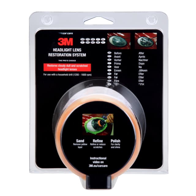 3M 39073 Scheinwerferglas-Restaurierungskit zur Wiederherstellung von stumpfen/verblichenen/verfärbten Scheinwerfern, 1 Packung, merhfarbig Scheinwerfer-Restaurierung