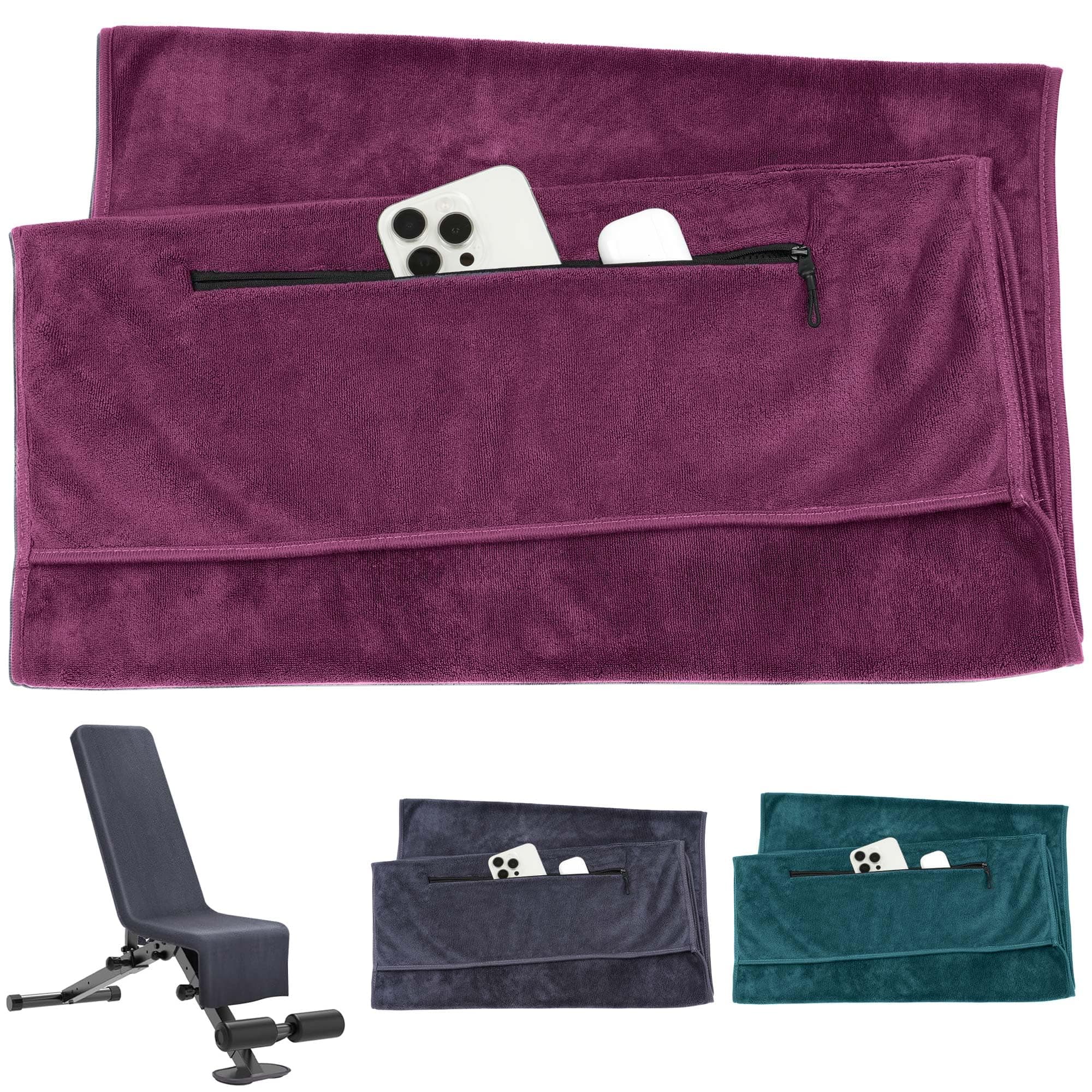 Fitness Handtuch 120x50cm ,Microfaser Sporthandtuch mit Reißverschlusstasche, Mikrofaser Handtuch aus Hochwertiger Mikrofaser, Super Schweißabsorption, Gym Towel für Fitnessstudio,Training, Outdoor Weinrot 120x50cm