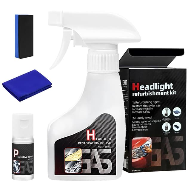 Doksvp Scheinwerfer Aufbereitung Spray Set, Headlight Restoration Polish Kit 180ml, Scheinwerfer Polierset Restaurationsspray, für Reinigt Poliert Vermattete Vergilbte