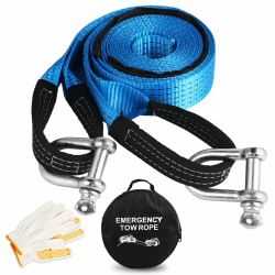 Car Tow Rope 5 cm x 5 m - 8 Tonnen (17,600 Lbs) Car Emergency Tow Strap - sicher und langlebig - mit rutschfesten Handschuhen, 2 verstärkten Haken und Aufbewahrungstasche (blau)