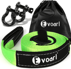 EVOARL Abschleppseil 8T Bruchfestigkeit, Abschleppgurt Bausätze mit 2 Verstärkten Schäkel und Aufbewahrungstasche, Bergegurt für Auto, PKW Abschleppen - 5M x 5cm Grün