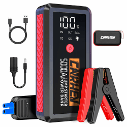 CARHEV 5000A Starthilfe Powerbank für Pkw, Booster Auto Starthilfe, 12V Starter Powerbank(Bis zu 8.0L Benzin Oder 8.0L Diesel) Auto Batterie Booster mit Schnelllade USB Ausgänge und LED Taschenlampe Angebot bei HelloDeals