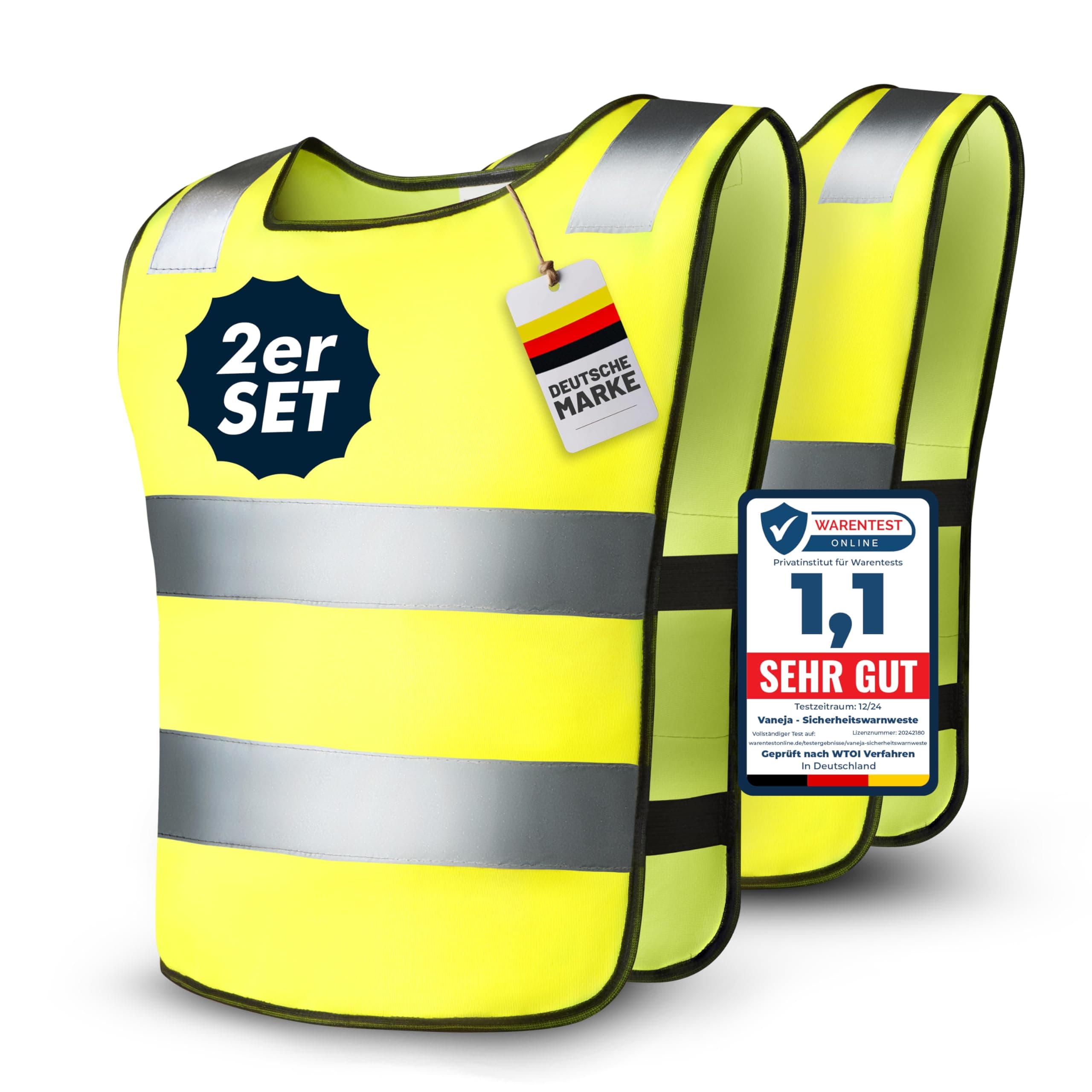 VANEJA 2er Set Kinder Warnweste – Reflektorweste für Jungen & Mädchen 3–12 Jahre – EN 17353:2020+A1:2021 Zertifiziert – Leuchtend gelb, stark reflektierend, ideal für Schulweg & Freizeit 2 Stück Angebot bei HelloDeals