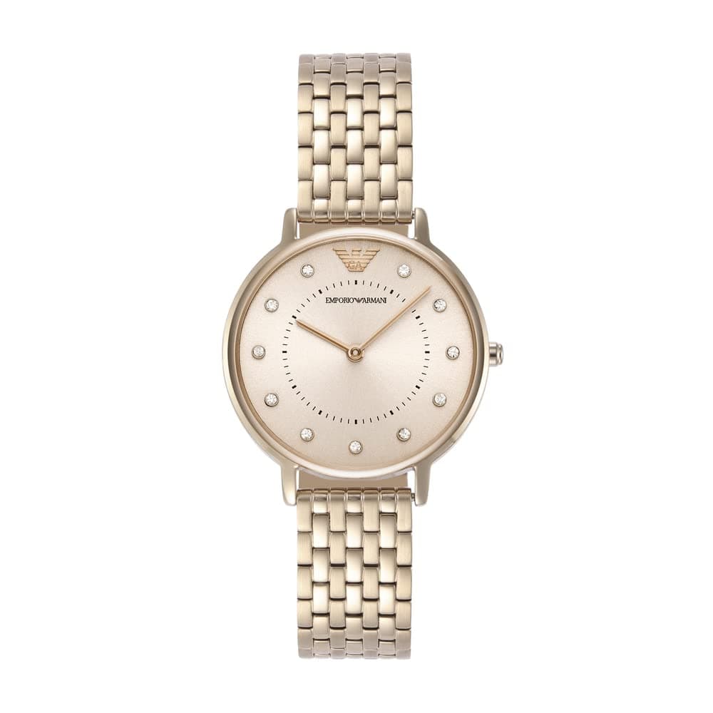 Emporio Armani Watch for Women, 32mm Zweizeiger Quarzwerk mit goldfarbenem Edelstahlarmband Heller Goldton Angebot bei HelloDeals