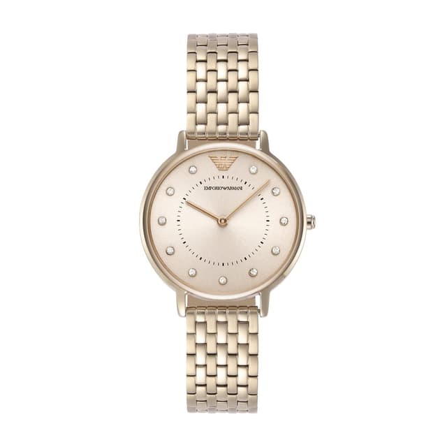 Emporio Armani Watch for Women, 32mm Zweizeiger Quarzwerk mit goldfarbenem Edelstahlarmband Heller Goldton