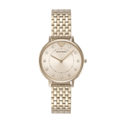 Emporio Armani Watch for Women, 32mm Zweizeiger Quarzwerk mit goldfarbenem Edelstahlarmband Heller Goldton Angebot bei HelloDeals