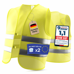 VANEJA Warnwesten Auto 2er Set – Europaweit gültig nach Norm 2025 EN ISO 20471 – Reflektierende Kfz Warnweste – Warnschutzweste für Erwachsene – High Visibility Vest 2 Stück Angebot bei HelloDeals
