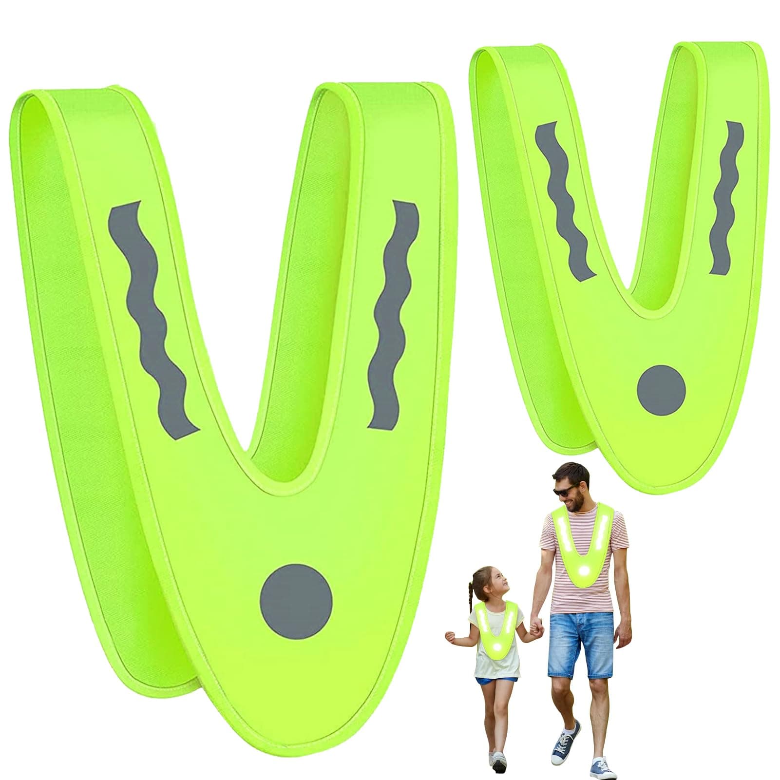 Warnweste Kinder, 2 Stück V-Form Signalkragen, Reflektorweste Kinder + Warnkragen Erwachsene, Pannenweste Sicherheitsweste für Nachtreisen, Warnschutzweste Universal Größe für Kinder Erwachsene Grün 38CM+52CM Angebot bei HelloDeals