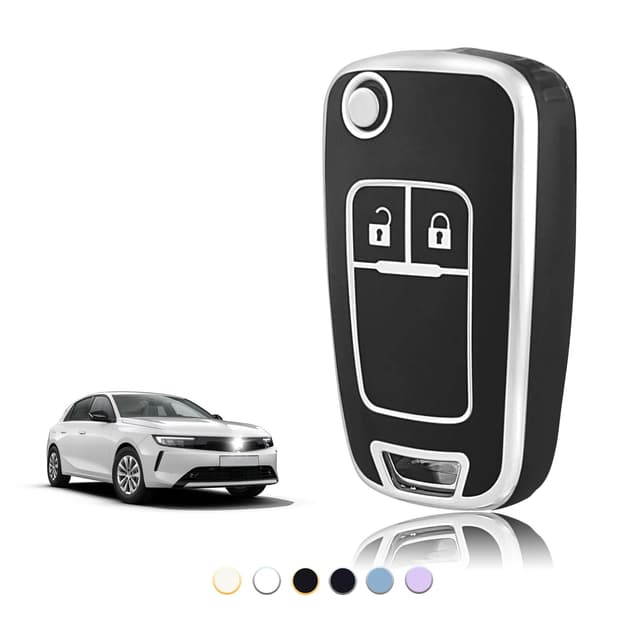 TOOMUME Schlüsselhülle TPU, Autoschlüssel Hülle Passt für Chevrolet Trax Opel Vauxhall Adam Astra Corsa Meriva Mokka Movano Zafira Tourer Buick, Schlüsselcover Schutz Schlüsselgehäuse - 2 Tasten S S-2 Tasten Schwarz Silber