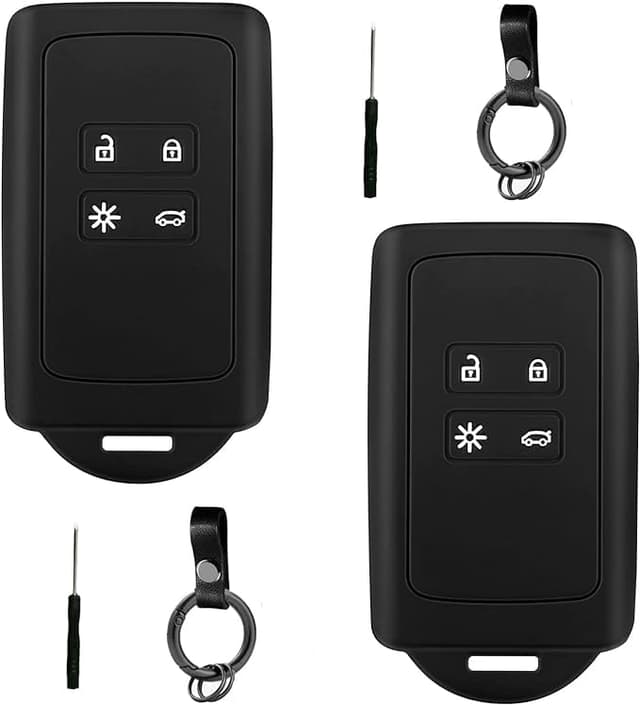 2 STK Autoschlüssel Hülle kompatibel mit Renault 4-Tasten Smartkey Autoschlüssel(nur Keyless Go) mit 2 Schlüsselanhänger Silikon Schlüsselhülle-Schlüssel Hülle für Clio/Espace 5/Master Bus/Talisman Schwarz