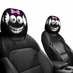 Auto-Kopfstützenbezüge mit lustigem Cartoon-Motiv, universelle Passform, 27,9 x 25,4 cm, niedlich, lustige Cartoon-große Augen, doppelseitiger Druck, Autositz-Kopfstützenschutz für 2Pcs Stil: C Angebot bei HelloDeals