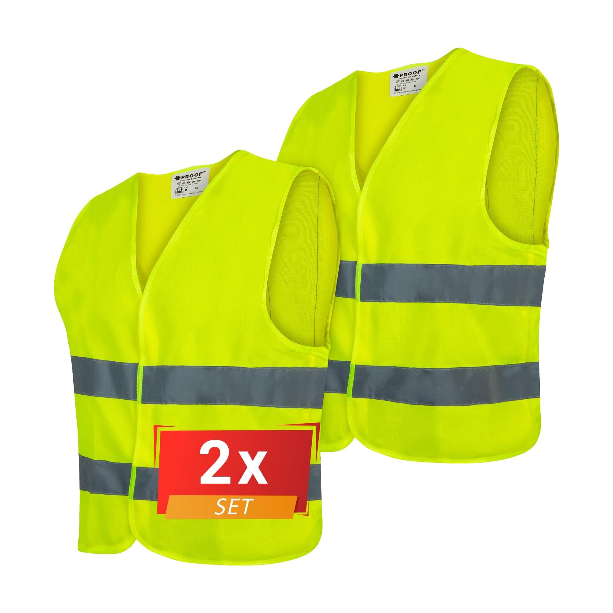 PROOF COMFORT & SAFETY Warnweste Auto Reflektorweste Leuchtweste Fahrrad Fahrradweste Reflektierend Sicherheitsweste Reflektierende Weste Unfallweste Pannenhilfe 2 Stück Leuchtend Gelb XXXL Gelb - 2 Stück 3XL Angebot bei HelloDeals