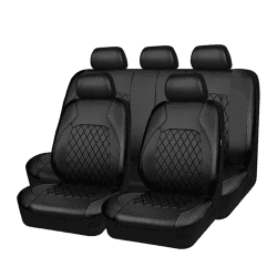 Mulcort 9 Stück Autositzbezüge Universal-Sitzbezug aus PU-Leder Komplett-Set mit Zubehör für Auto SUV für Auto Schwarz