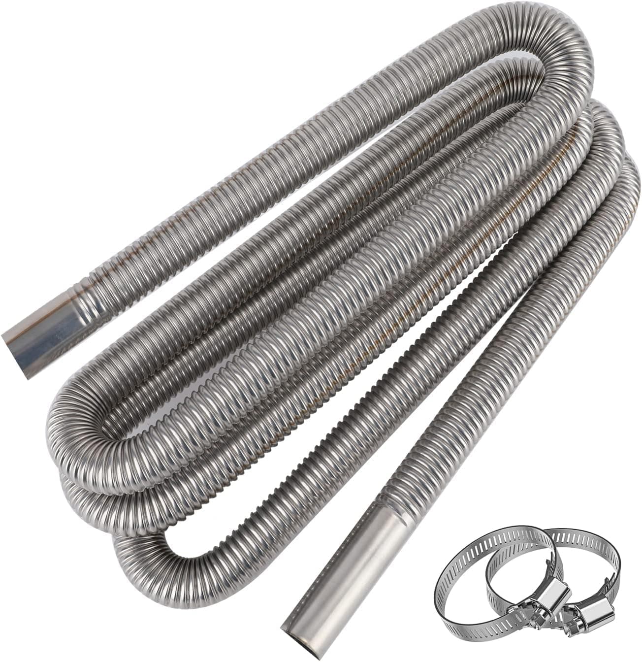 Abgasschlauch für Stromerzeuger, Cakapapo 300CM Auto Edelstahl Abgasrohr, mit Zwei Edelstahlklammern für Diesel Heizung