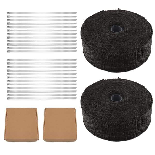 Hitzeschutzband, AFNCX Hitzeschutzband Auspuff 15M mit 12 Edelstahl Kabelbinder, für Motorrad Fächerkrümmer Thermoband Krümmerband Schwarz (1)