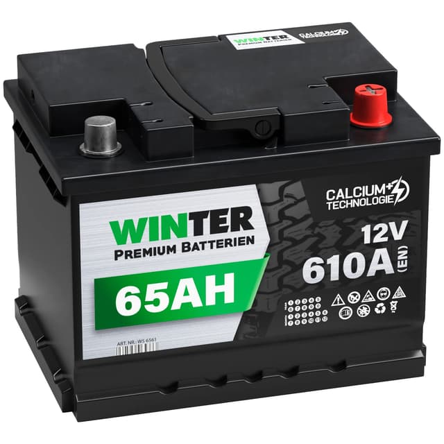 WINTER Premium Autobatterie 12V 65Ah 610A/EN Batterie statt 55Ah 56Ah 60Ah 61Ah 62Ah 63Ah 64Ah 65AH 12V