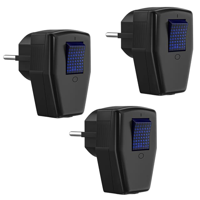 Schuko Stecker mit Schalter, 3 Stück Schutzkontaktstecker, Europa-Stecker Kunststoff 250V (16A), IP20 für den Innenbereich, Schwarz 3 Schalter Schwarz