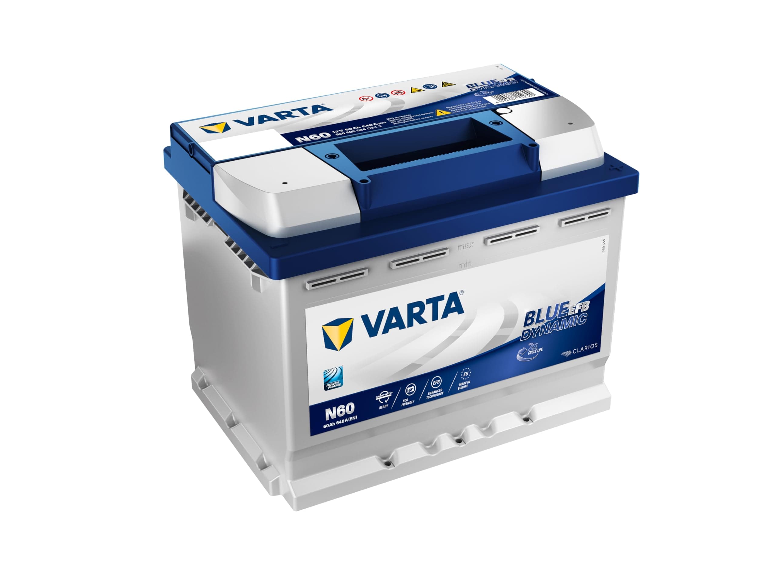Varta Blue Dynamic EFB N60, 60 Ah 640 A, kompatible mit PKW, lithium metal Single