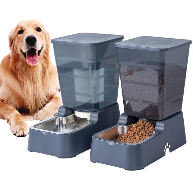 5L Automatischer Hundefutterspender und Hundewasserspender Katzenfutterspender und Katzenwasserspender für mittelgroße Und große Hunde Katzen Und Andere Haustiere Tiere (5L Dunkelgrau Set)