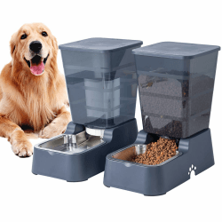 5L Automatischer Hundefutterspender und Hundewasserspender Katzenfutterspender und Katzenwasserspender für mittelgroße Und große Hunde Katzen Und Andere Haustiere Tiere (5L Dunkelgrau Set)