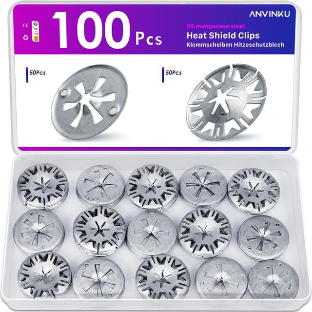 ANVINKU 100 Stück Klemmscheiben Hitzeschutzblech, 30mm Manganstahl Hitzeschutzblech Reparatursatz, Klemmscheibe Reparatursatz, Metall Sicherungsscheiben für Meisten Automodelle