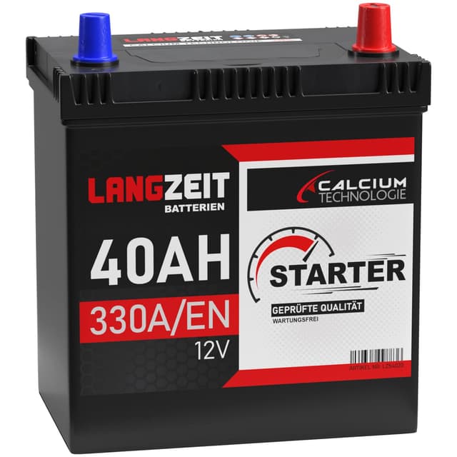 LANGZEIT ASIA Autobatterie 40Ah 12V 330A/EN ASIA Batterie Plus-Pol Rechts 30% mehr Startleistung ersetzt 35Ah 36Ah 38Ah 42Ah 40Ah Pluspol Rechts