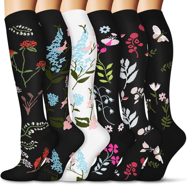 6 Paar Kompressionsstrümpfe für Damen und Herren, Bunte Kompressionssocken Stützstrümpfe für Laufen, Sport, Flug, Reise, Radfahren. L-XL 02-multi-6 Paar