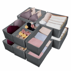 Braozaiw Schubladenorganisationen, Aufbewahrungsteiler Set, faltbare Stoff-Organiser für Kleidung, Unterwäsche, Socken, Kleidung Organiser 12 psc/mix Dunkelgrau