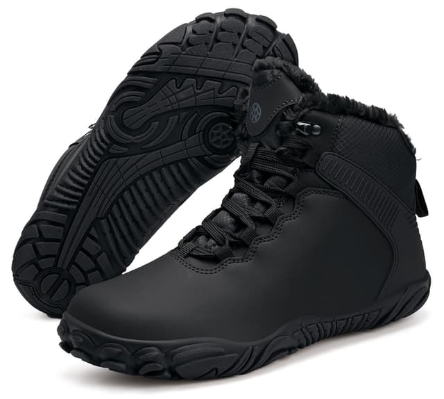 Sisttke Barfußschuhe Herren Damen Winter Gefüttert Wasserdicht Winterschuhe Outdoor rutschfeste Schneestiefel Winterstiefel Breiter Zehenbox 39 EU Schwarz A