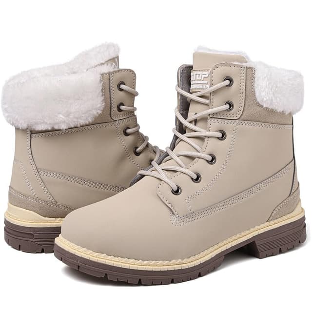 Winterstiefel Damen Gefüttert Winterschuhe Wasserdicht Schneestiefel Warme Winter Boots Kurzschaft Stiefeletten Outdoor Rutschfeste Wanderschuhe Wanderstiefel Beige 40 EU