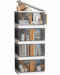 NETEL Aufbewahrungsbox mit Deckel groß, Stapelbare Aufbewahrungsboxen 72L 4 Stück, Dicker Hartplastik Box, Durchsichtig Stapelboxen mit deckel, Faltbare Aufbewahrungsbox mit Tür und Rollen 4x 72L