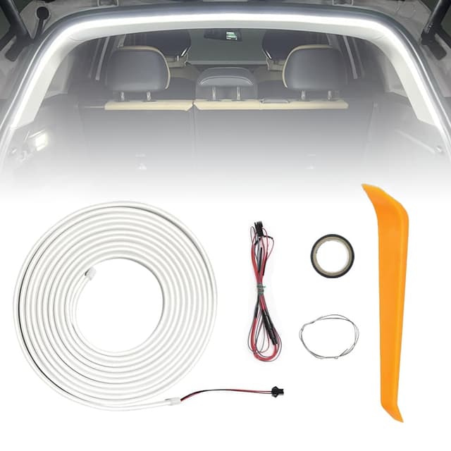 KQWVZ 4 M Kofferraum Lichtstreifen, Dynamic Flowing Car Trunk Light Strip, Automatischer Sensor Tail Box Light Strip, Kofferraum Beleuchtung Led Band, Kofferraumbeleuchtung LED, Universal Fit (Weiß)