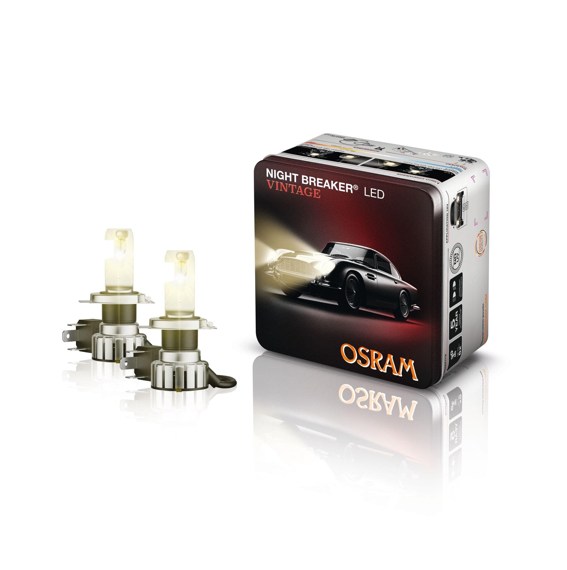 OSRAM NIGHT BREAKER LED VINTAGE H4 + R2 Adapter, 3000K, warmweiße Farbtemperatur, bis zu 330% mehr Helligkeit, Gelb Angebot bei HelloDeals