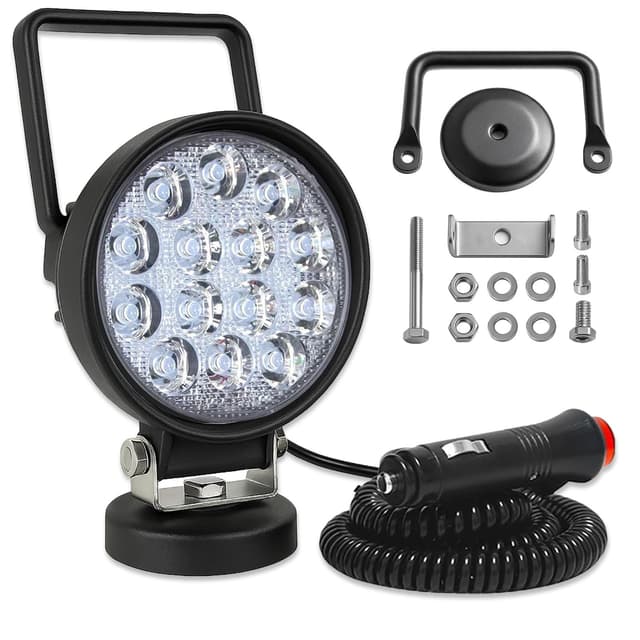 Willpower 1 Stück Arbeitsscheinwerfer mit Magnetfuß, 4.5 Zoll 42W tragbarer Runder Scheinwerfer 12v für Bagger Anhänger Traktoren LKW SUV offroad 1 x 42W Flutlicht