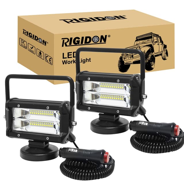 RIGIDON 2 Pcs Led arbeitsscheinwerfer mit magnetfuß, 5 Zoll 13cm 72W 12V 24V led flutstrahler, offroad beleuchtung für Auto SUV ATV, Traktor, LKW, 4x4, Boot,6000K led suchscheinwerfer, arbeitslicht
