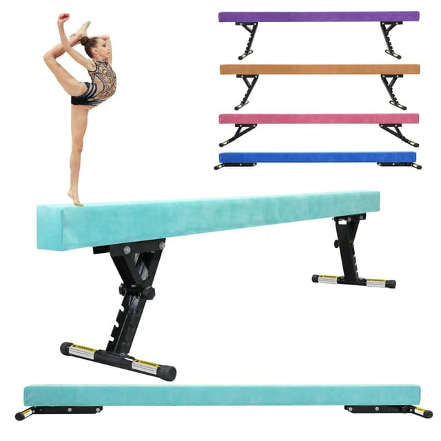SportBob Schwebebalken Kinder Klappbar 244cm, 5 Höhen Einstellbar, Hohe und Niedrige Ebene, Balken Turnen Balancierbalken für Zuhause Outdoor Indoor Training, Gymnastikbalken Trainingsgeräte mit Bein Grün