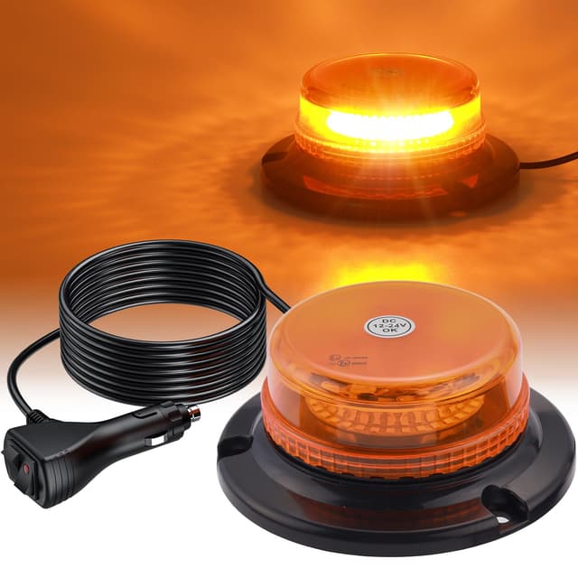 AUTOUTLET 36 LED Rundumleuchte, 12/24V Gelb Rundumleuchte LED Warnleuchte mit Magnet, 9 Modi, 5M Kabel, E57 Mark & Wasserdicht IP65, Warnlicht Blinkleuchte für Auto LKW Traktor Golfwagen SUV