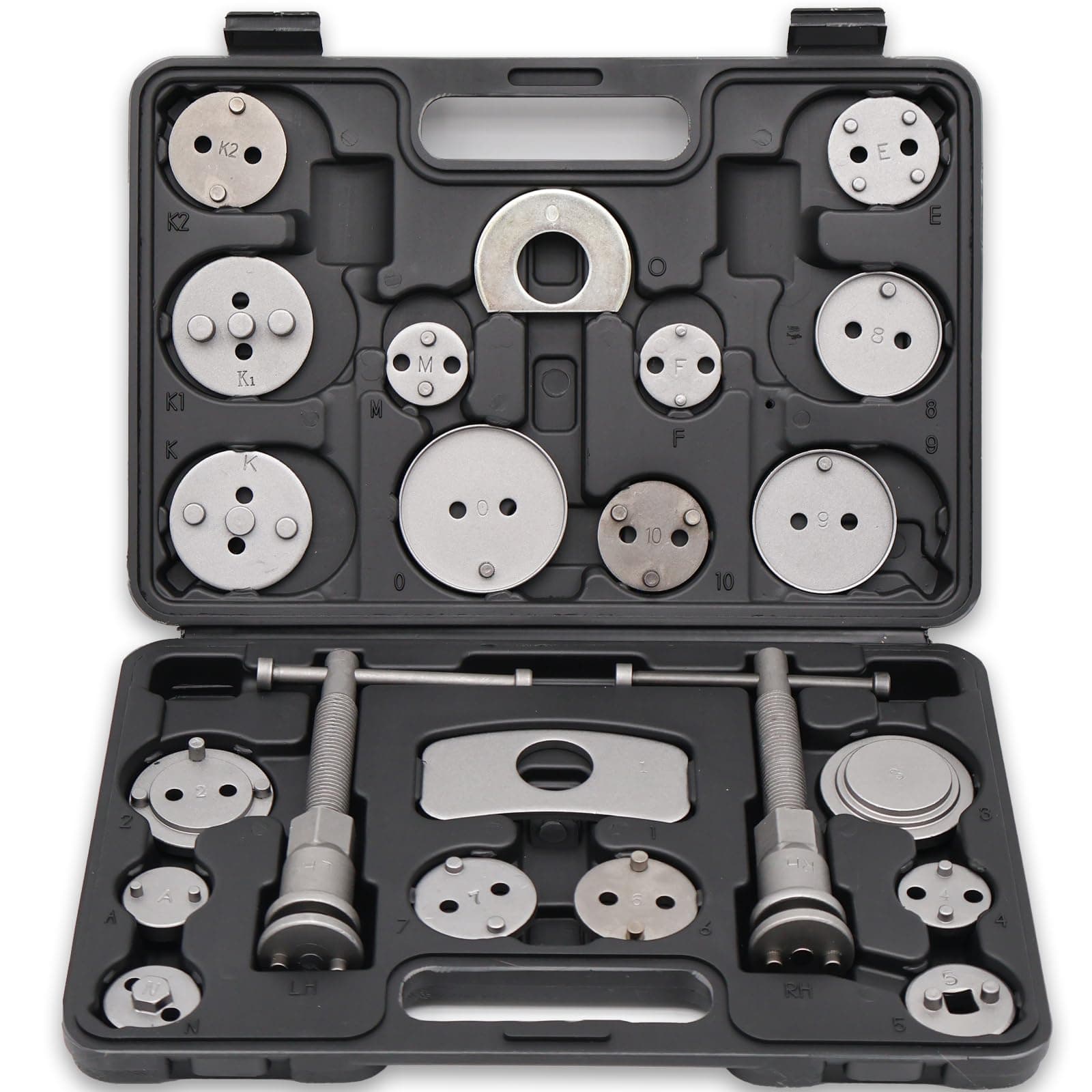 DASBSTE 23-TLG. Universal Bremskolbenrücksteller Satz - Profi Bremskolben Rückstellwerkzeug für Bremssattel & Bremszylinder – KFZ Bremskolben Werkzeug mit Links- & Rechtsgewinde (Schwarz) Angebot bei HelloDeals