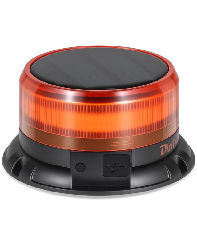 Dinfu rundumleuchte akku Solar 9 Blitzmuster 12V 24V Gelb Warnleuchte led Magnet mit Kfz-Ladegerät und USB-Kabel für Auto LKW Traktor Golfwagen SUV