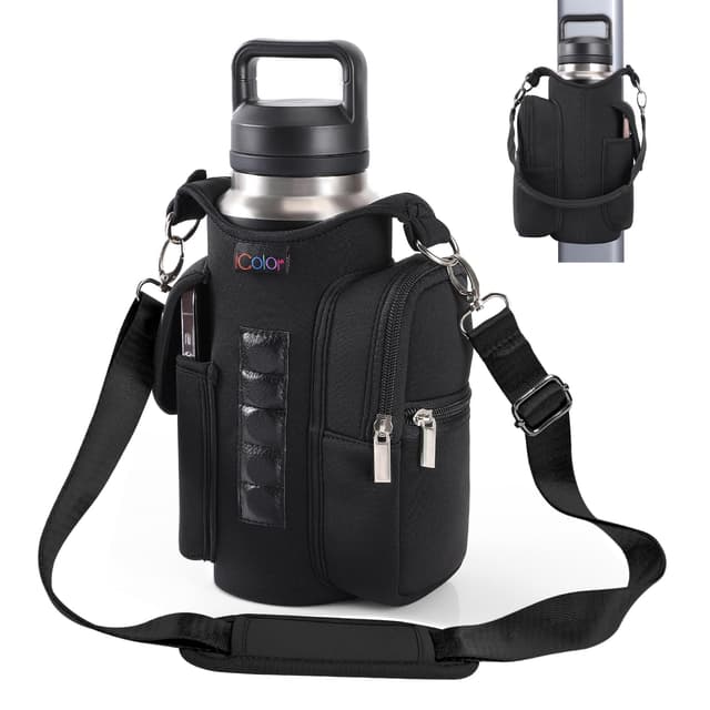 icolor Magnetic Gym Bag Magnetische Wasserflasche Tasche Gym Magnetischer Tasche mit Handyfächern Magnetische Flaschenhalter Träger Sport Fitnessstudio Magnetischer Turnbeutel Schwarz Neopren