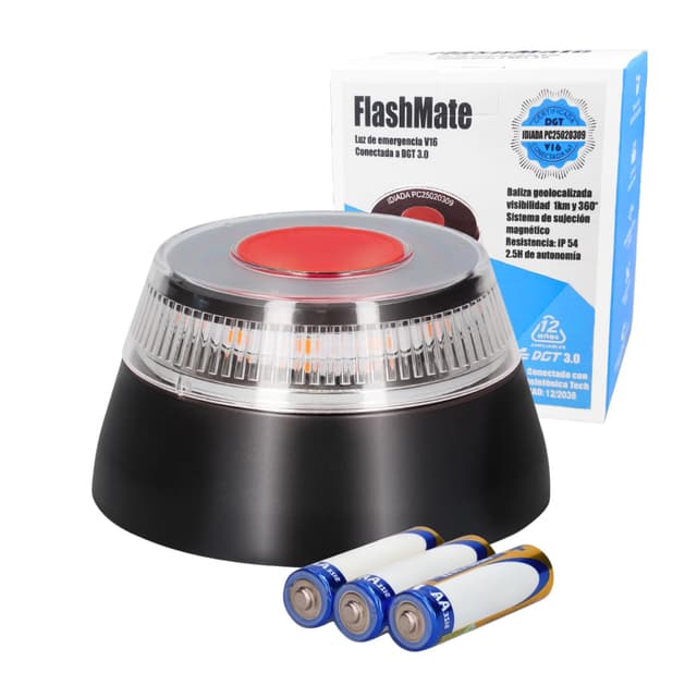 MAGIC SELECT Warnleuchte V16 Autoriserad av DGT med Geolokalisering och Autos und Motorrädern. Orangefarbenes 360° Blinkljus, Magnetfuß, 3 AA-batterier i Lieferumfang enthalten (1 Stück)