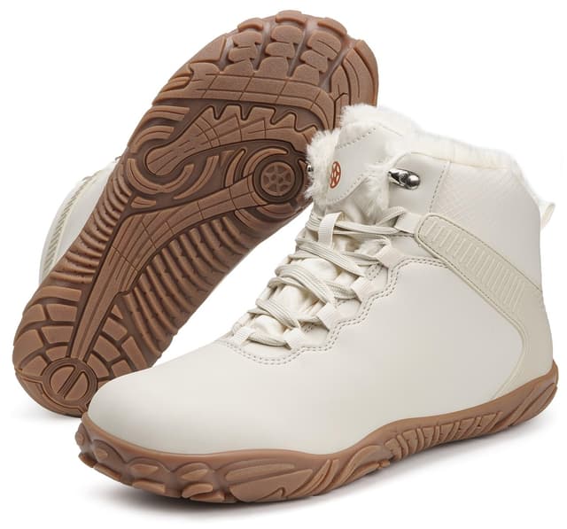 Sisttke Barfußschuhe Herren Damen Winter Gefüttert Wasserdicht Winterschuhe Outdoor rutschfeste Schneestiefel Winterstiefel Breiter Zehenbox 40 EU Beige A