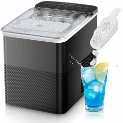 FOHERE Eiswürfelmaschine Klein, 14 Kg/24h, 9 Eiswürfel in 5 Minuten, Selbstreinigende Eiswürfelbereiter, Ice Maker mit Schaufel u. Korb, 2 Eiswürfel Größen, Eiswürfelmaschinen für Zuhause/Büro/Bar/RV Angebot bei HelloDeals