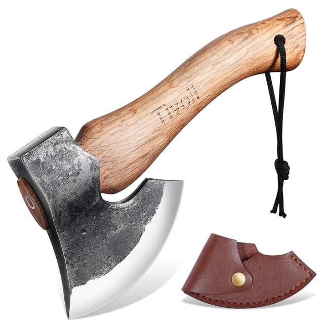 TIVOLI Beil Axt mit ergonomischer Holzgriff 27cm Camping axt Handgeschmiedet Handbeil mit Scheide,Outdoor Survival axt für Männer Geschenke Hochwertige Stahl-Klinge Spaltbeil für Garten und Wald XS